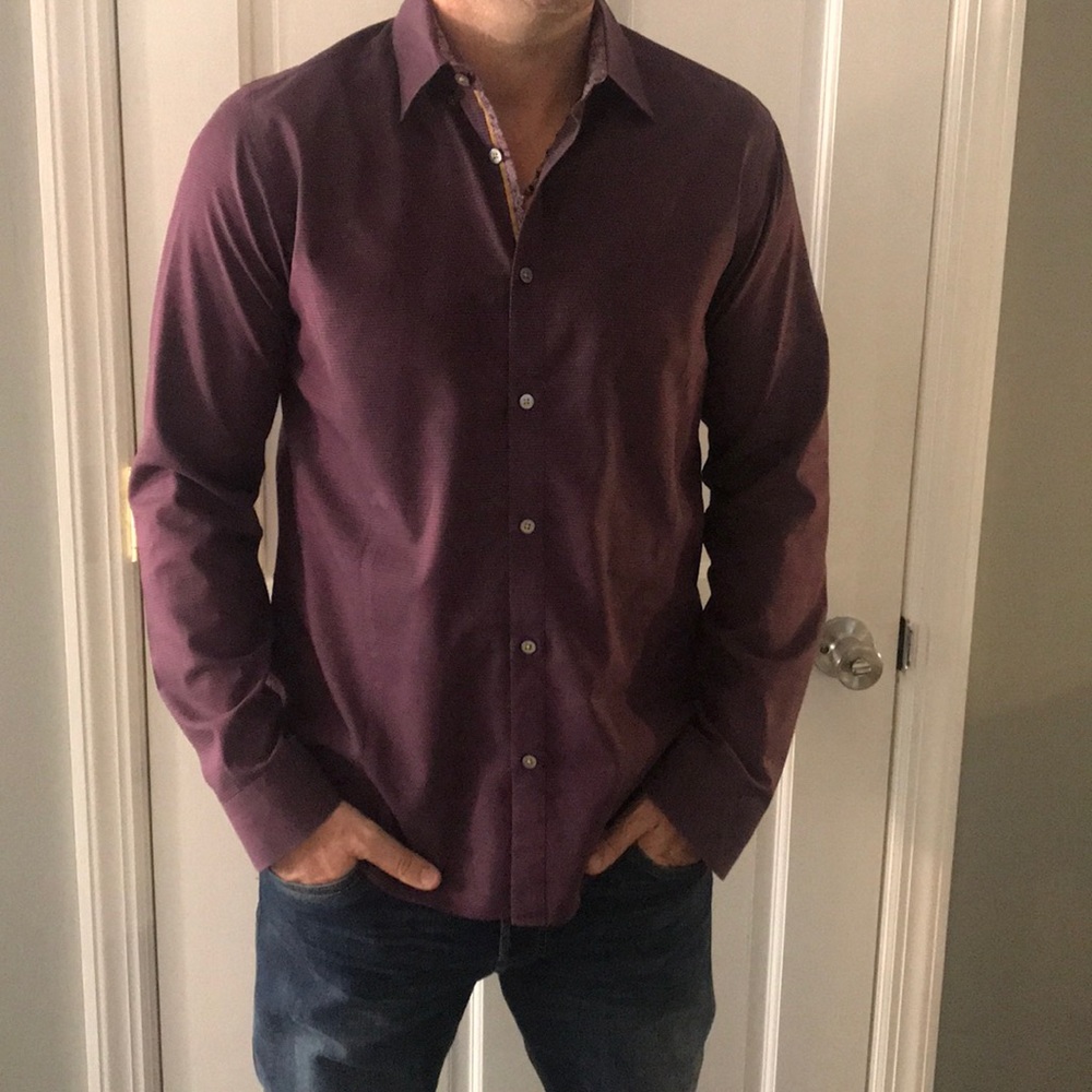 Ted Baker Deep Purple Print Button Down Shirt 4 - image 1